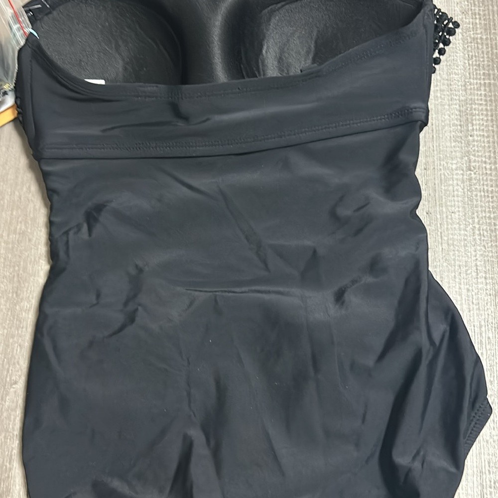 Black Womens X small Strapless Ruffle One Piece Swimsuit NWT - Picture 8 of 9